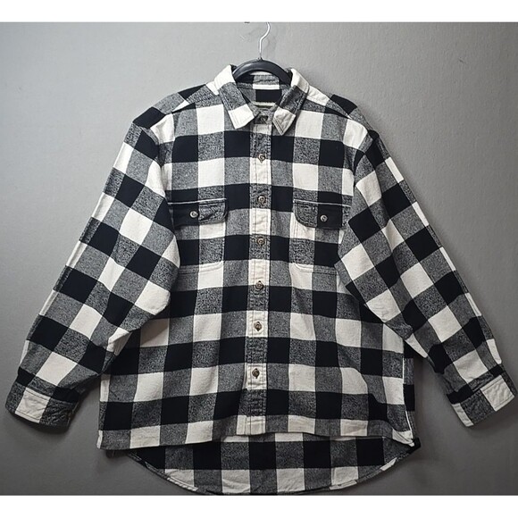 Field & Stream Flannel Shirt Men L Buffalo Plaid Black White Long Sleeve Outdoor - Picture 1 of 10